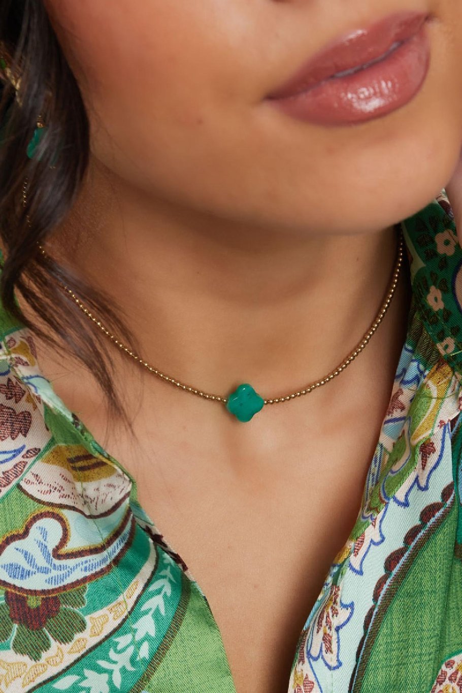 Trifoglio collana di perline - Collezione di pietre naturali Green Stainless Steel Immagine3